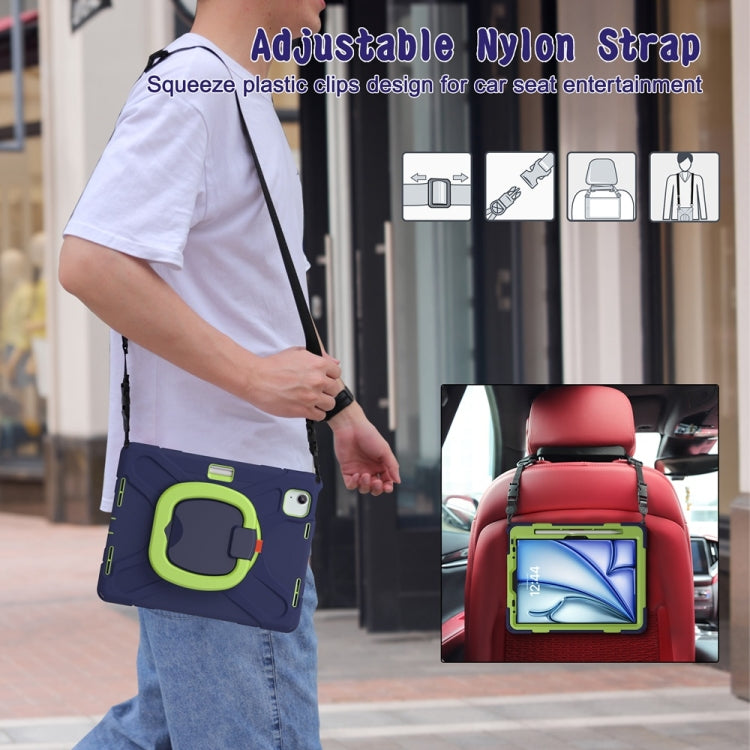 For iPad Air 11 2024 / Air 11 2025 Silicone Hybrid PC Tablet Case with Holder & Shoulder Strap(Navy Blue Lime) by bashfashion