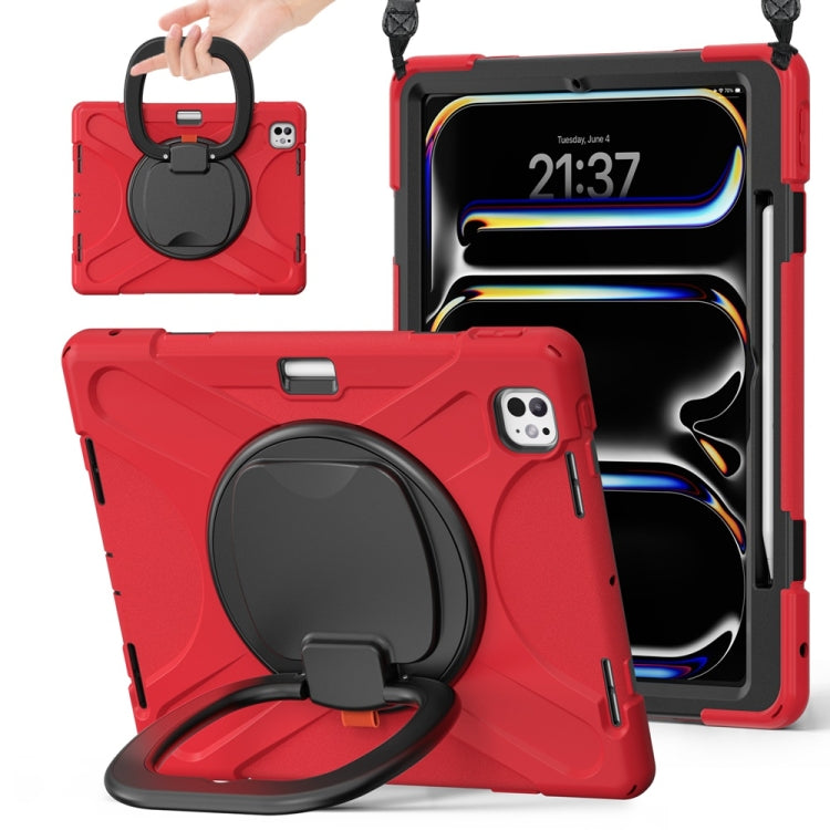 For iPad Pro 11 2025 / 2024 Silicone Hybrid PC Tablet Case with Holder & Shoulder Strap(Red) by bashfashion