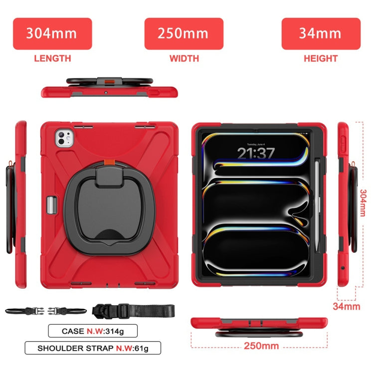 For iPad Pro 11 2025 / 2024 Silicone Hybrid PC Tablet Case with Holder & Shoulder Strap(Red) by bashfashion