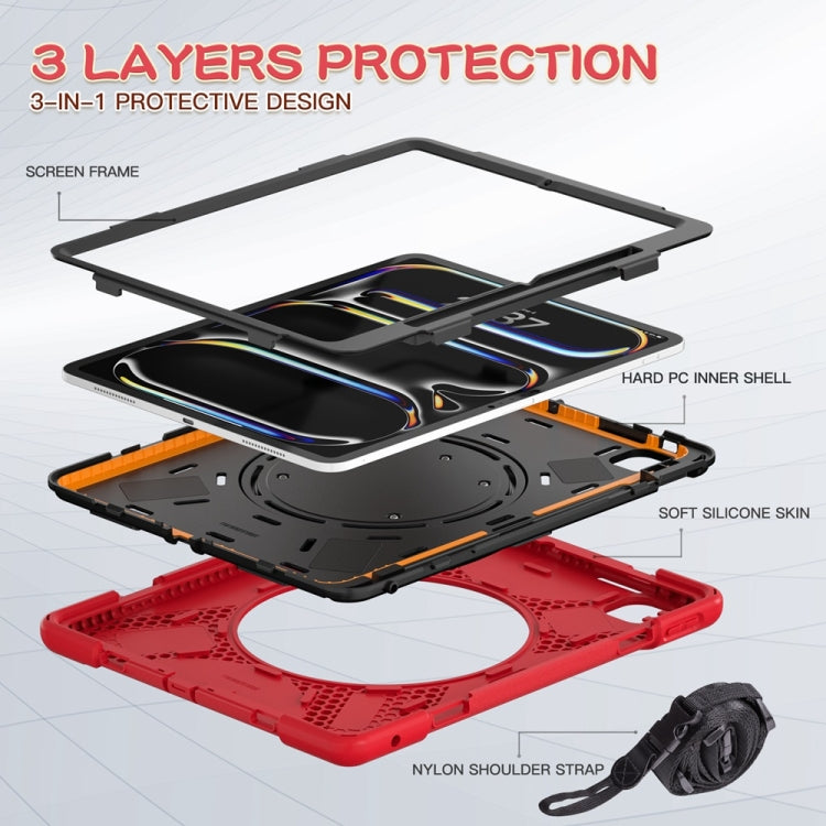 For iPad Pro 11 2025 / 2024 Silicone Hybrid PC Tablet Case with Holder & Shoulder Strap(Red) by bashfashion