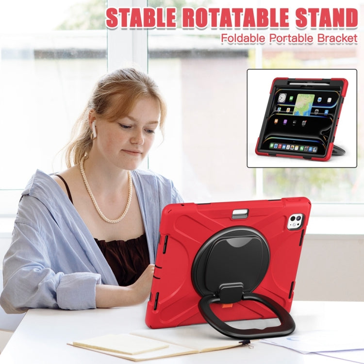 For iPad Pro 11 2025 / 2024 Silicone Hybrid PC Tablet Case with Holder & Shoulder Strap(Red) by bashfashion