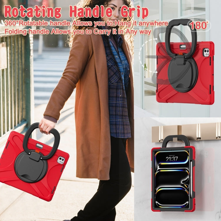 For iPad Pro 11 2025 / 2024 Silicone Hybrid PC Tablet Case with Holder & Shoulder Strap(Red) by bashfashion