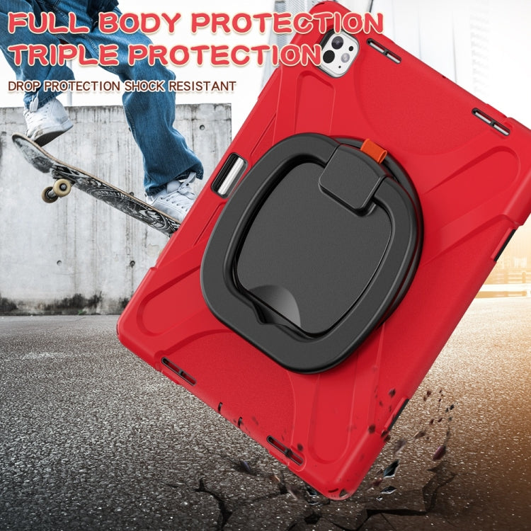 For iPad Pro 11 2025 / 2024 Silicone Hybrid PC Tablet Case with Holder & Shoulder Strap(Red) by bashfashion