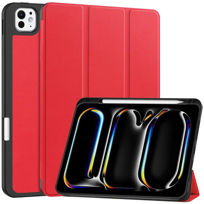 For iPad Pro 11 2025 / 2024 Custer TPU Pure Color 3-Fold Holder Smart Leather Tablet Case with Pen Tray(Red) by bashfashion