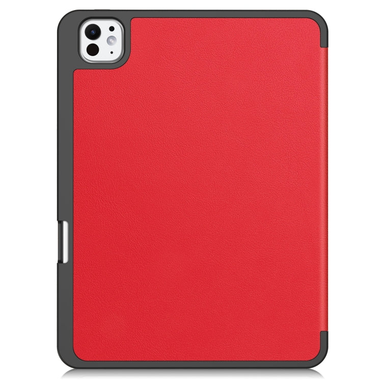 For iPad Pro 11 2025 / 2024 Custer TPU Pure Color 3-Fold Holder Smart Leather Tablet Case with Pen Tray(Red) by bashfashion
