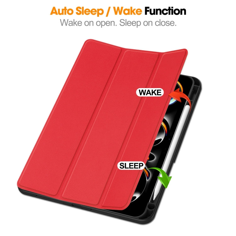For iPad Pro 11 2025 / 2024 Custer TPU Pure Color 3-Fold Holder Smart Leather Tablet Case with Pen Tray(Red) by bashfashion