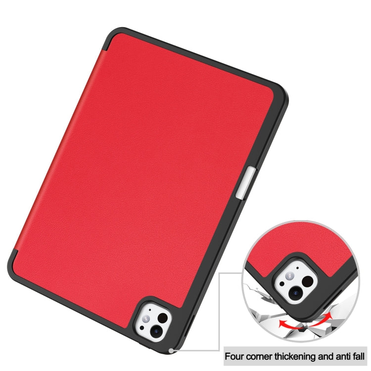 For iPad Pro 11 2025 / 2024 Custer TPU Pure Color 3-Fold Holder Smart Leather Tablet Case with Pen Tray(Red) by bashfashion