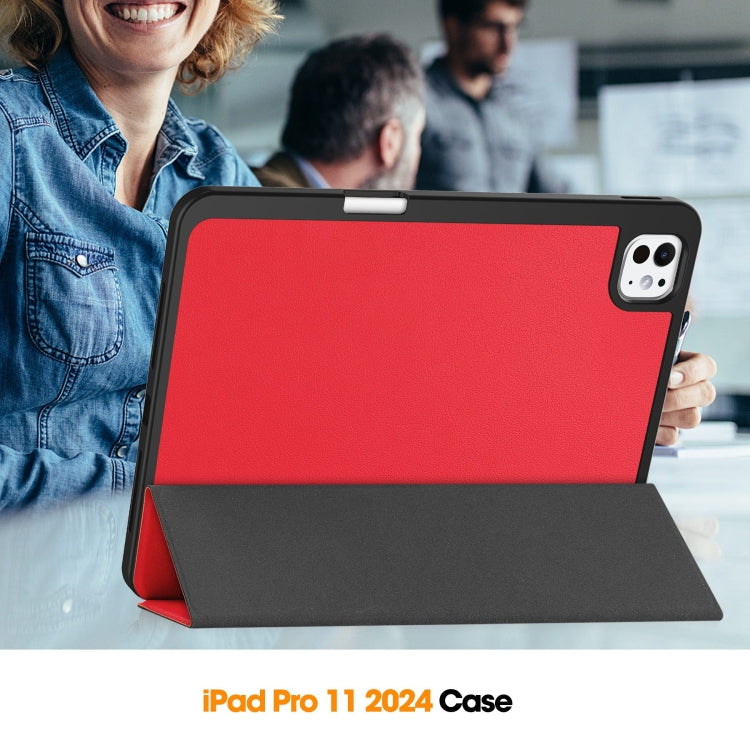 For iPad Pro 11 2025 / 2024 Custer TPU Pure Color 3-Fold Holder Smart Leather Tablet Case with Pen Tray(Red) by bashfashion