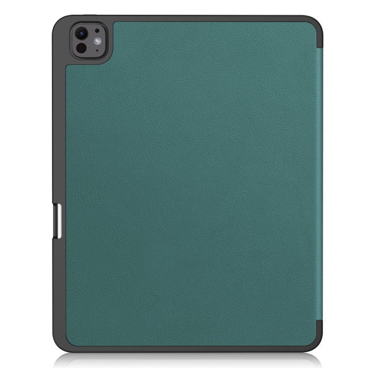 For iPad Pro 13 2025 / 2024 Custer TPU Pure Color 3-Fold Holder Smart Leather Tablet Case with Pen Tray(Dark Green) by bashfashion