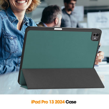 For iPad Pro 13 2025 / 2024 Custer TPU Pure Color 3-Fold Holder Smart Leather Tablet Case with Pen Tray(Dark Green) by bashfashion