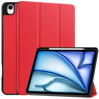 For iPad Air 13 2024 / 2025 Custer TPU Pure Color 3-Fold Holder Smart Leather Tablet Case with Pen Tray(Red) by bashfashion