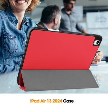 For iPad Air 13 2024 / 2025 Custer TPU Pure Color 3-Fold Holder Smart Leather Tablet Case with Pen Tray(Red) by bashfashion