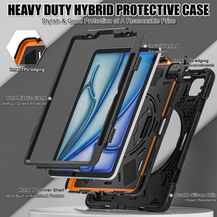 For iPad Air 11 2024 / Air 11 2025 Rotatable Holder Silicone Hybrid PC Tablet Case with Shoulder Strap(Black) by bashfashion
