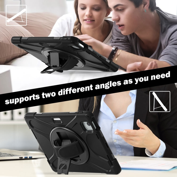 For iPad Air 11 2024 / Air 11 2025 Rotatable Holder Silicone Hybrid PC Tablet Case with Shoulder Strap(Black) by bashfashion