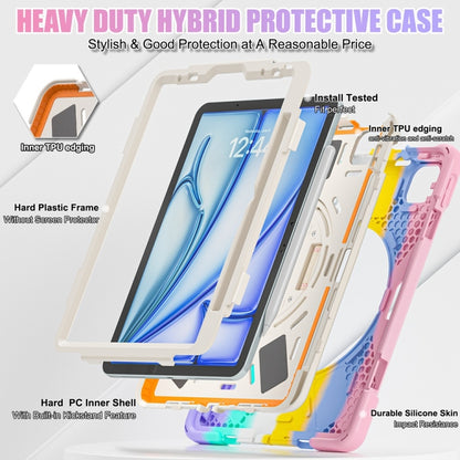 For iPad Air 11 2024 / Air 11 2025 Rotatable Holder Silicone Hybrid PC Tablet Case with Shoulder Strap(Colorful Pink) by bashfashion