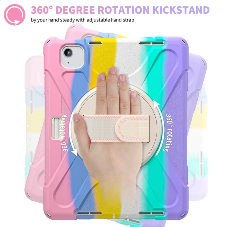 For iPad Air 11 2024 / Air 11 2025 Rotatable Holder Silicone Hybrid PC Tablet Case with Shoulder Strap(Colorful Pink) by bashfashion