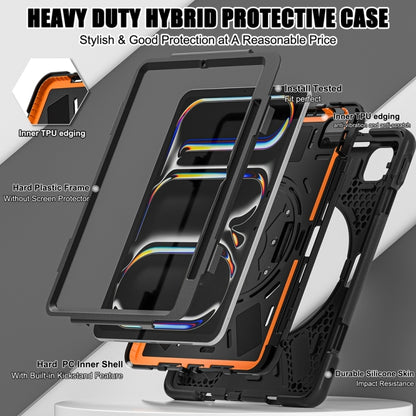 For iPad Pro 11 2025 / 2024 Rotatable Holder Silicone Hybrid PC Tablet Case with Shoulder Strap(Black) by bashfashion