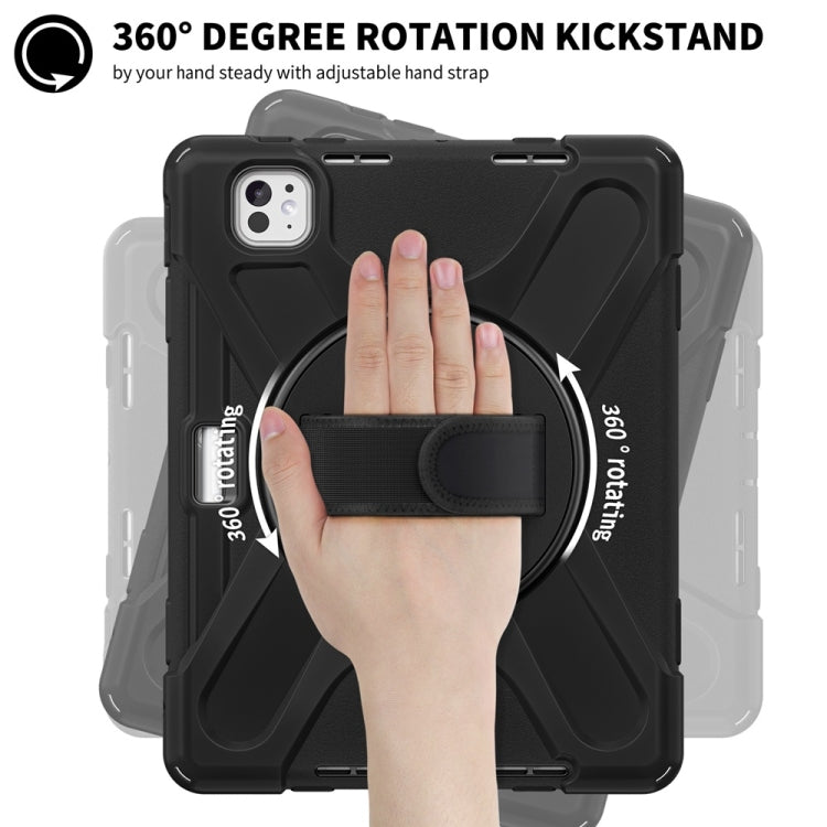 For iPad Pro 11 2025 / 2024 Rotatable Holder Silicone Hybrid PC Tablet Case with Shoulder Strap(Black) by bashfashion