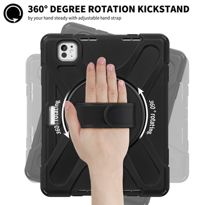 For iPad Pro 11 2025 / 2024 Rotatable Holder Silicone Hybrid PC Tablet Case with Shoulder Strap(Black) by bashfashion