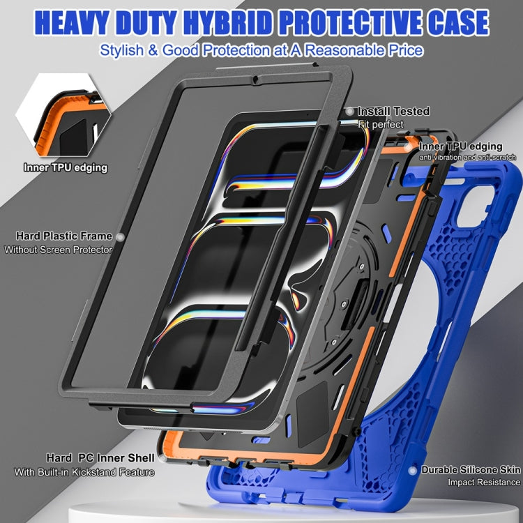 For iPad Pro 11 2025 / 2024 Rotatable Holder Silicone Hybrid PC Tablet Case with Shoulder Strap(Blue) by bashfashion
