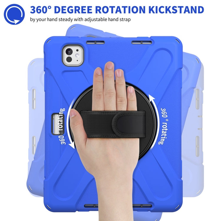 For iPad Pro 11 2025 / 2024 Rotatable Holder Silicone Hybrid PC Tablet Case with Shoulder Strap(Blue) by bashfashion