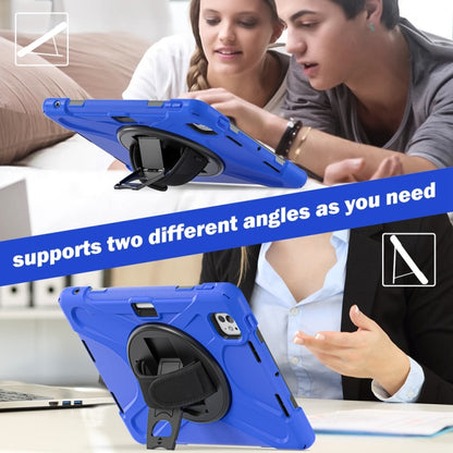 For iPad Pro 11 2025 / 2024 Rotatable Holder Silicone Hybrid PC Tablet Case with Shoulder Strap(Blue) by bashfashion