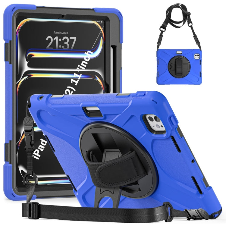 For iPad Pro 11 2025 / 2024 Rotatable Holder Silicone Hybrid PC Tablet Case with Shoulder Strap(Blue) by bashfashion