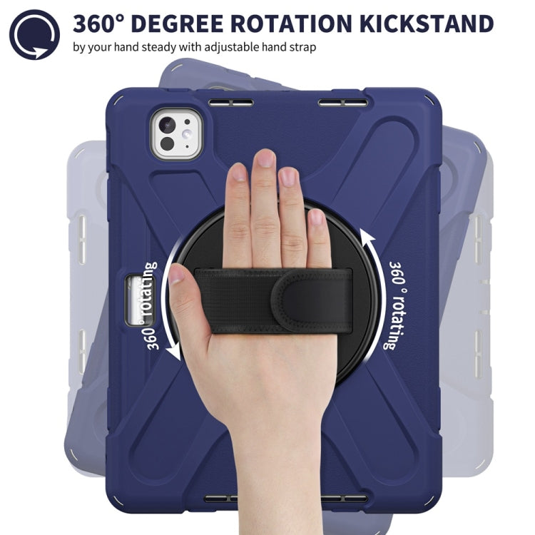 For iPad Pro 11 2025 / 2024 Rotatable Holder Silicone Hybrid PC Tablet Case with Shoulder Strap(Navy Blue) by bashfashion