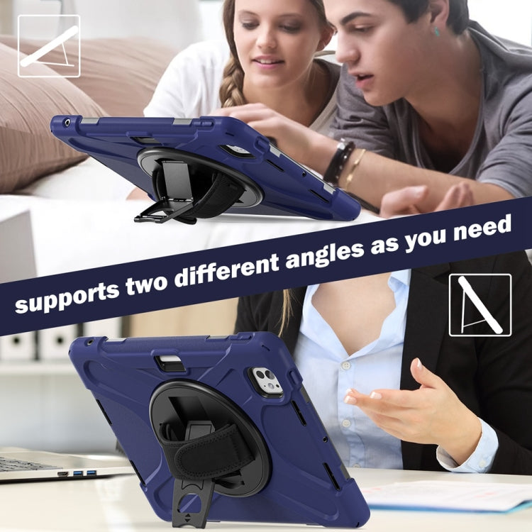 For iPad Pro 11 2025 / 2024 Rotatable Holder Silicone Hybrid PC Tablet Case with Shoulder Strap(Navy Blue) by bashfashion