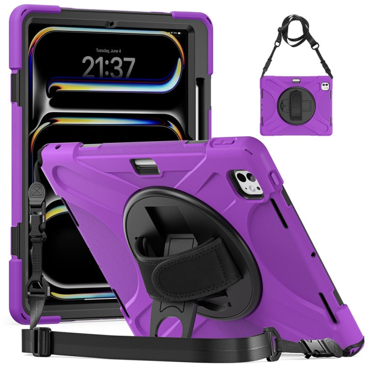 For iPad Pro 13 2025 / 2024 Rotatable Holder Silicone Hybrid PC Tablet Case with Shoulder Strap(Purple) by bashfashion