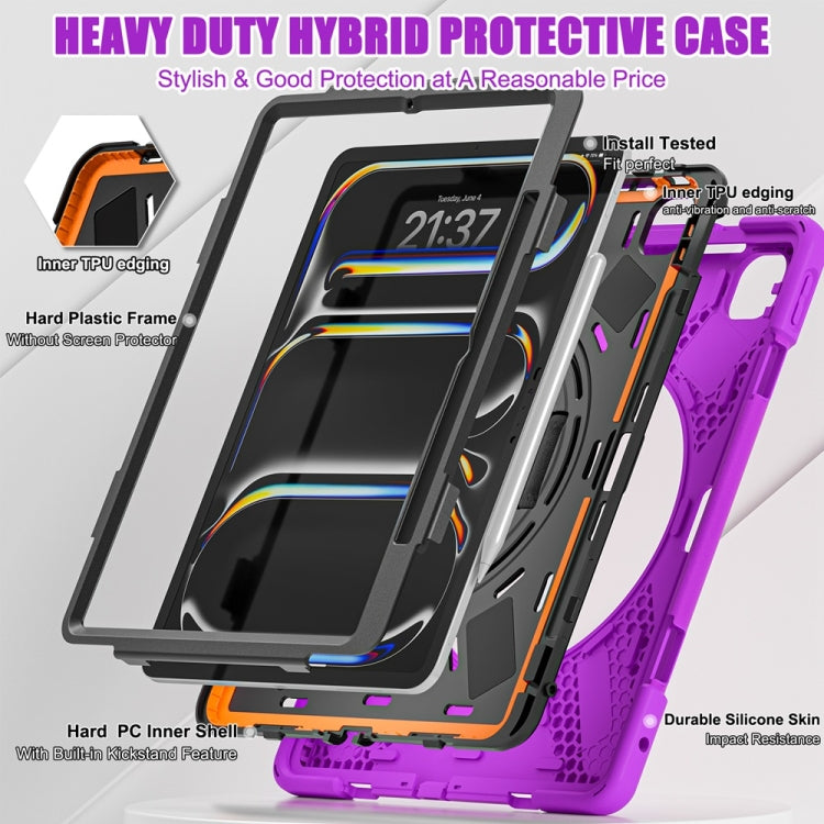 For iPad Pro 13 2025 / 2024 Rotatable Holder Silicone Hybrid PC Tablet Case with Shoulder Strap(Purple) by bashfashion