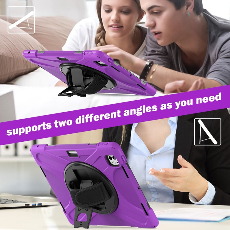 For iPad Pro 13 2025 / 2024 Rotatable Holder Silicone Hybrid PC Tablet Case with Shoulder Strap(Purple) by bashfashion