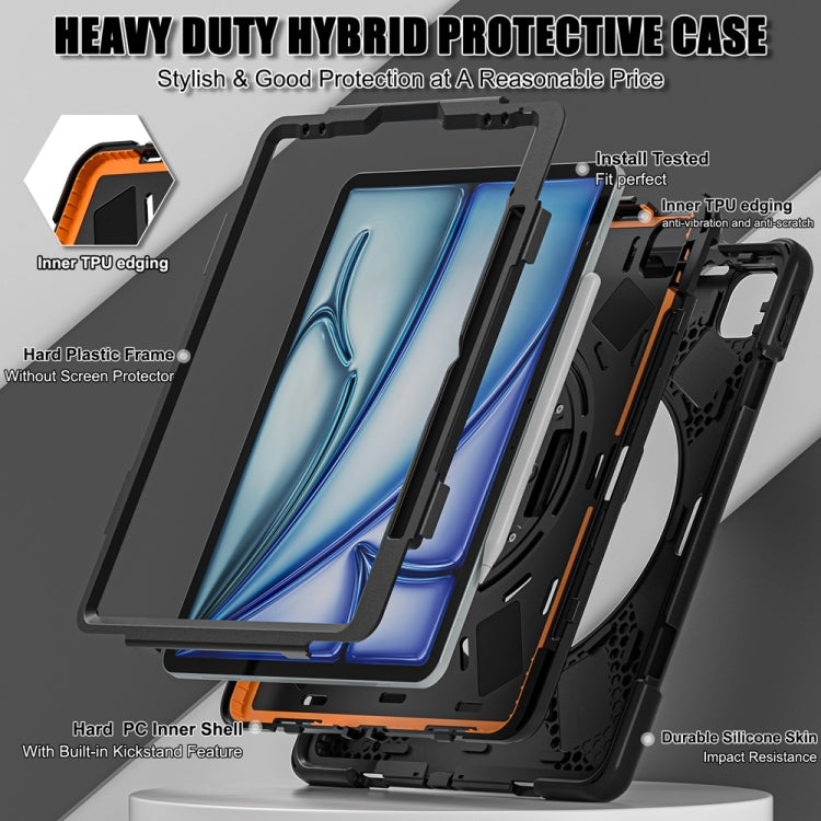 For iPad Air 13 2024 / Air 13 2025 Rotatable Holder Silicone Hybrid PC Tablet Case with Shoulder Strap(Black) by bashfashion