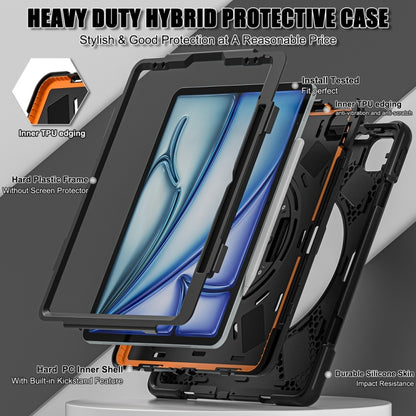 For iPad Air 13 2024 / Air 13 2025 Rotatable Holder Silicone Hybrid PC Tablet Case with Shoulder Strap(Black) by bashfashion