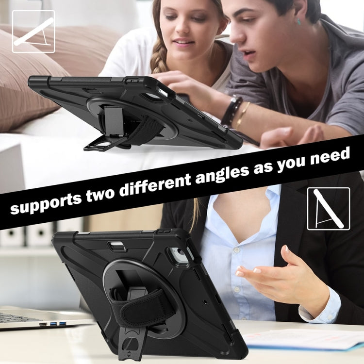 For iPad Air 13 2024 / Air 13 2025 Rotatable Holder Silicone Hybrid PC Tablet Case with Shoulder Strap(Black) by bashfashion