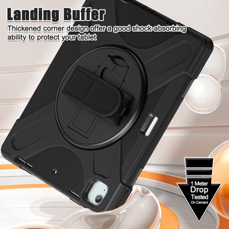 For iPad Air 13 2024 / Air 13 2025 Rotatable Holder Silicone Hybrid PC Tablet Case with Shoulder Strap(Black) by bashfashion
