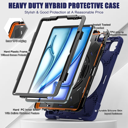 For iPad Air 13 2024 / Air 13 2025 Rotatable Holder Silicone Hybrid PC Tablet Case with Shoulder Strap(Navy Blue) by bashfashion