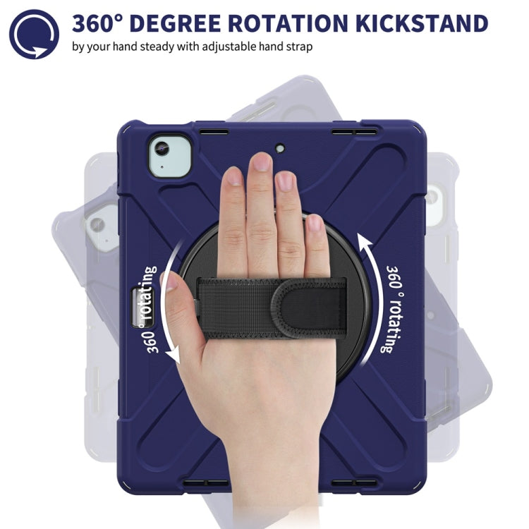 For iPad Air 13 2024 / Air 13 2025 Rotatable Holder Silicone Hybrid PC Tablet Case with Shoulder Strap(Navy Blue) by bashfashion