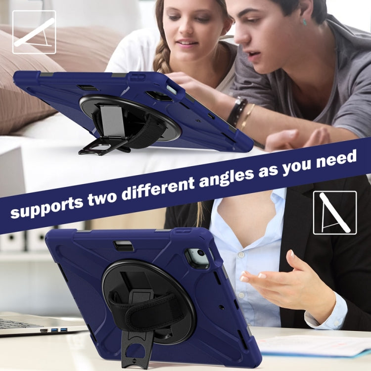 For iPad Air 13 2024 / Air 13 2025 Rotatable Holder Silicone Hybrid PC Tablet Case with Shoulder Strap(Navy Blue) by bashfashion