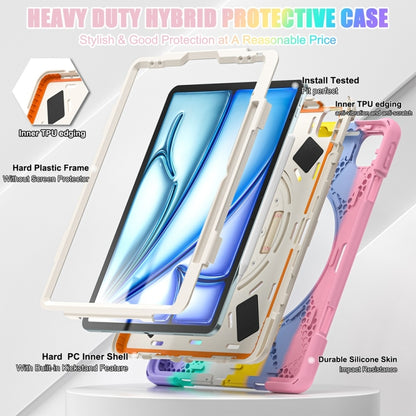 For iPad Air 13 2024 / Air 13 2025 Rotatable Holder Silicone Hybrid PC Tablet Case with Shoulder Strap(Colorful Pink) by bashfashion
