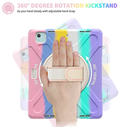 For iPad Air 13 2024 / Air 13 2025 Rotatable Holder Silicone Hybrid PC Tablet Case with Shoulder Strap(Colorful Pink) by bashfashion