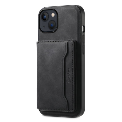 For iPhone 13 / 14 Denior D13 Retro Texture Leather MagSafe Card Bag Phone Case(Black) by Denior