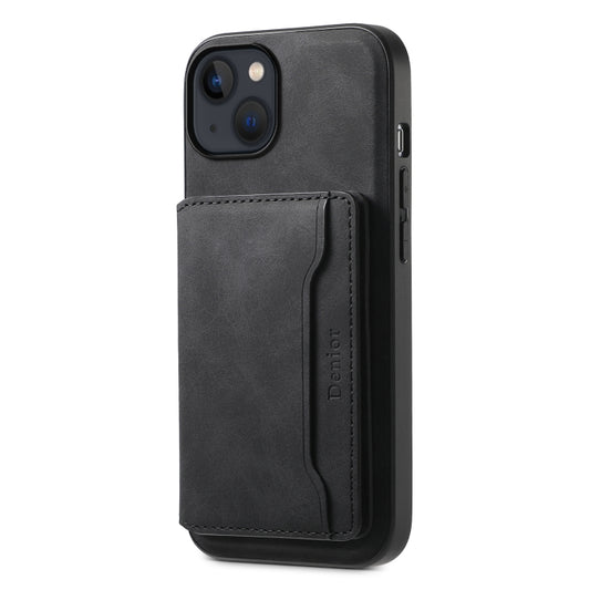 For iPhone 13 / 14 Denior D13 Retro Texture Leather MagSafe Card Bag Phone Case(Black) by Denior
