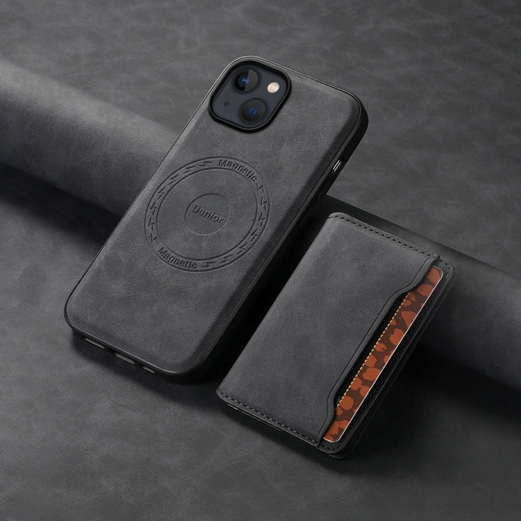 For iPhone 13 / 14 Denior D13 Retro Texture Leather MagSafe Card Bag Phone Case(Black) by Denior