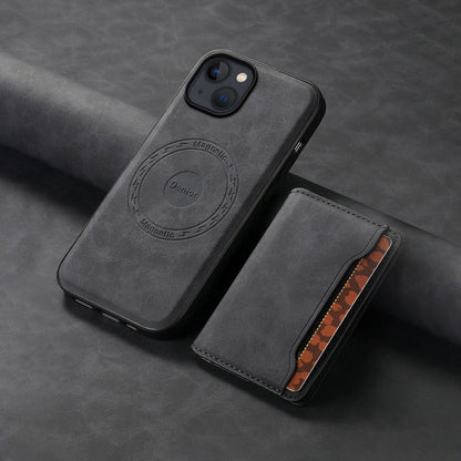 For iPhone 13 / 14 Denior D13 Retro Texture Leather MagSafe Card Bag Phone Case(Black) by Denior