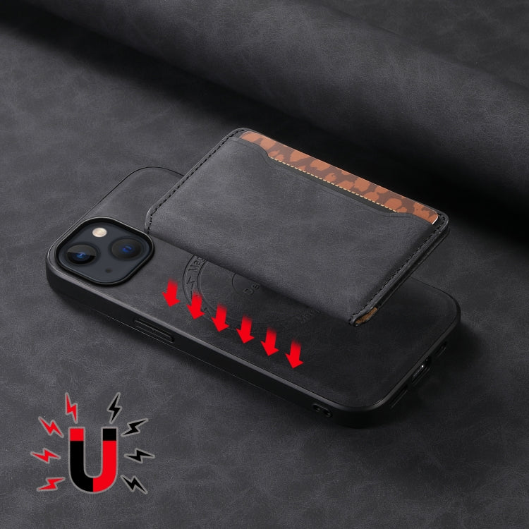 For iPhone 13 / 14 Denior D13 Retro Texture Leather MagSafe Card Bag Phone Case(Black) by Denior
