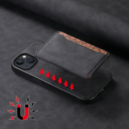 For iPhone 13 / 14 Denior D13 Retro Texture Leather MagSafe Card Bag Phone Case(Black) by Denior