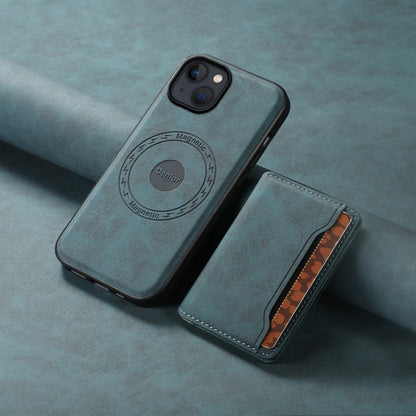 For iPhone 13 / 14 Denior D13 Retro Texture Leather MagSafe Card Bag Phone Case(Blue) by Denior