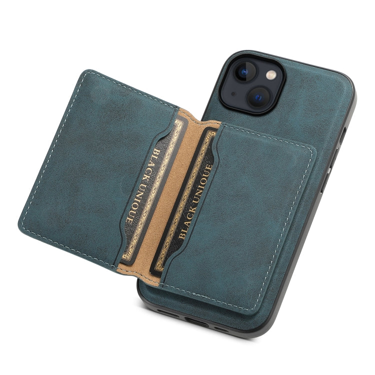For iPhone 13 / 14 Denior D13 Retro Texture Leather MagSafe Card Bag Phone Case(Blue) by Denior