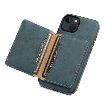 For iPhone 13 / 14 Denior D13 Retro Texture Leather MagSafe Card Bag Phone Case(Blue) by Denior
